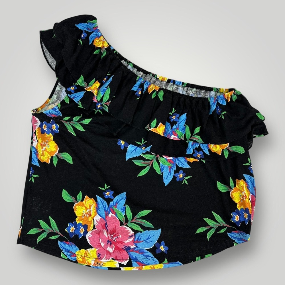 Lauren Ralph Lauren One Shoulder Shirt Womens 3X Floral Ruffle Linen Blend‎ $115